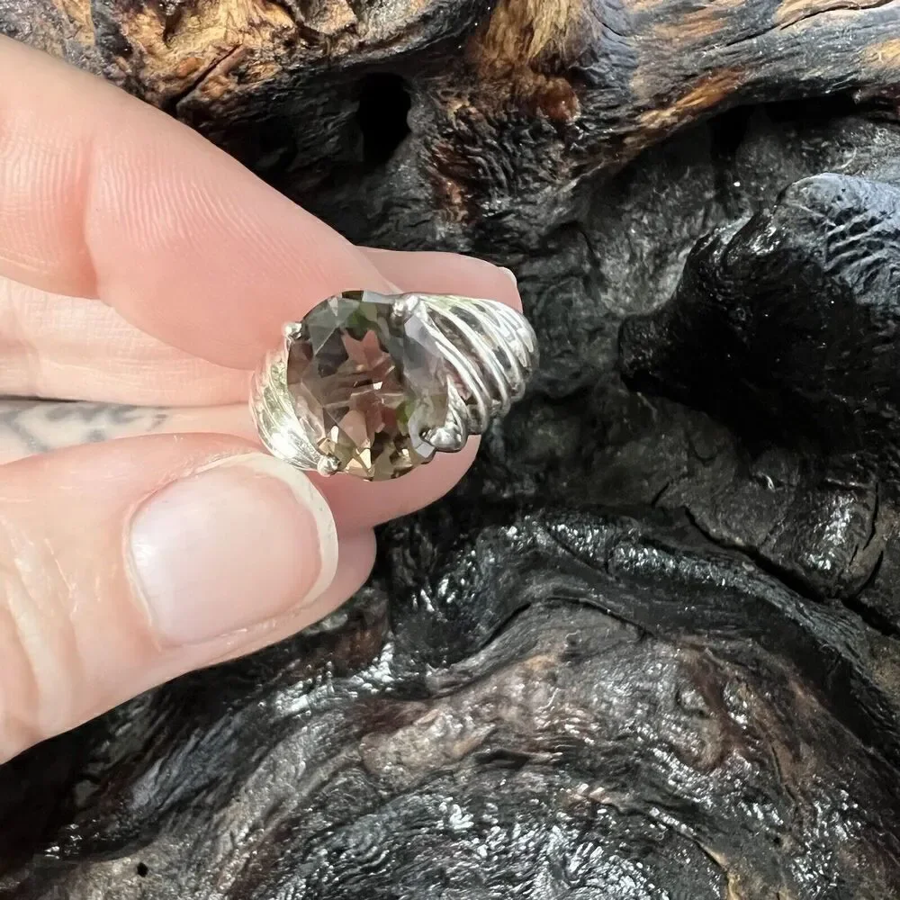 Vintage Clyde Duneier 3.63 ct Oval Smoky Quartz Ring Size 7 Sterling Silver CID